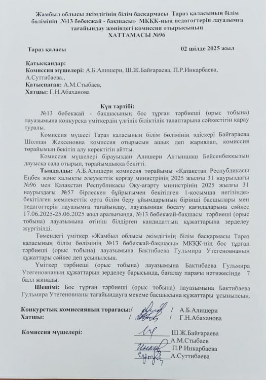 Конкурс нәтижесі. Тәрбиеші (орыс тобына).