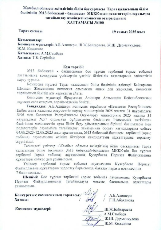 Конкурс нәтижесі. Тәрбиеші (орыс тобына)